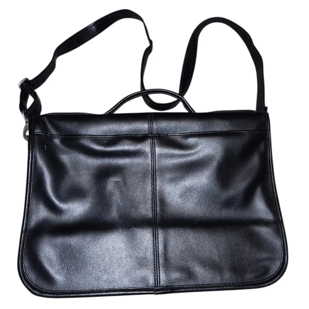 Black Faux Leather Messenger Bag Crossbody Briefcase Style